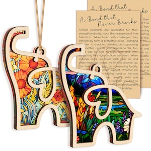 Set of 2 Elephant Ornaments with Story Cards, Sisterhood Gifts for Women Tribe, Gift for Best Friends and Sisters.