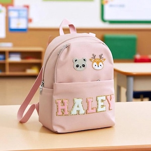 Personalized Kids Pink Backpack Animals With Name Back to School Gift Toddler Girls Book Bag Chenille Letter Children's Animals Backpack