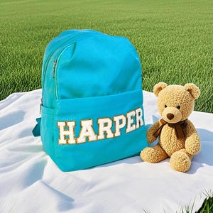 Mochila pequeña personalizada para niña con nombre, mochila para la guardería, mochila rosa para niñas pequeñas, mochila de chenilla con letras, mochila para niños, mochila de baile