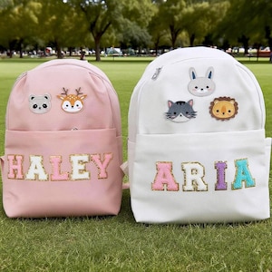Kids Cute Backpack With Animals Custom Name Back to School Gift Toddler Girls Book Bag Chenille Letter Children&#39;s Small Backpack for Girl