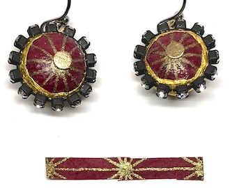 Boucles d’oreilles Ruby Red Starburst - Boucles d’oreilles en papier strass - Premier anniversaire - Boho Jewelry - Cadeau demoiselle d’honneur - Bijoux en papier