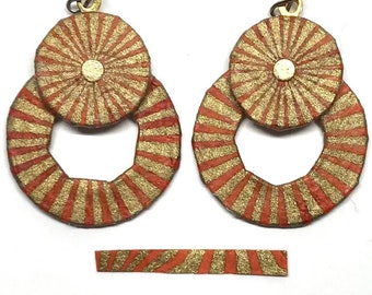 Orange Starshine - Small Paper Hoops - Paper Jewelry - Paper Earrings - First Anniversary - Boho Jewelry