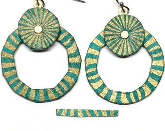 Teal Starshine - Round Paper Hoops - Paper Jewelry - Paper Earrings - First Anniversary - Boho Jewelry
