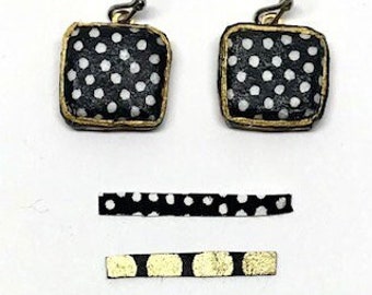 Black & White Polka Dot Earrings - First Anniversary - Boho Jewelry - Bridesmaid Gift - Paper Jewelry