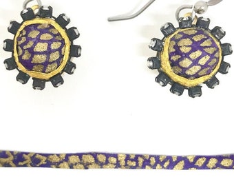 Boucles d’oreilles en papier Marigold Purple Strass - Premier anniversaire - Boho Jewelry - Cadeau demoiselle d’honneur - Bijoux en papier