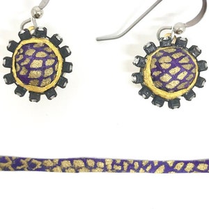 Marigold Purple Paper Rhinestone Earrings First Anniversary Boho Jewelry Bridesmaid Gift Paper Jewelry image 1