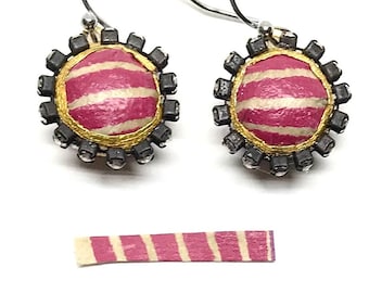 Boucles d’oreilles carrées à rayures roses - Premier anniversaire - Bijoux Boho - Cadeau demoiselle d’honneur - Bijoux en papier