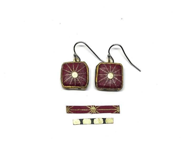 Ruby Red Starburst Earrings First Anniversary Boho Jewelry Bridesmaid Gift Paper Jewelry image 1