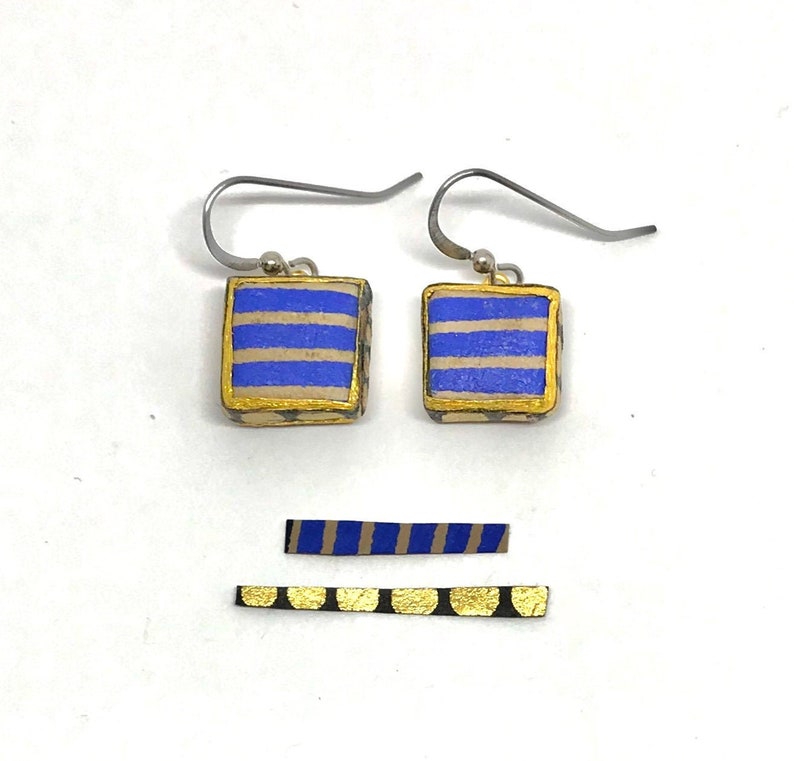 Blue Stripes for Summer First Anniversary Boho Jewelry Bridesmaid Gift Paper Jewelry image 1