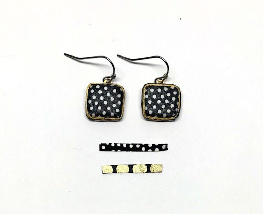 Black & White Polka Dot Earrings First Anniversary Boho Etsy