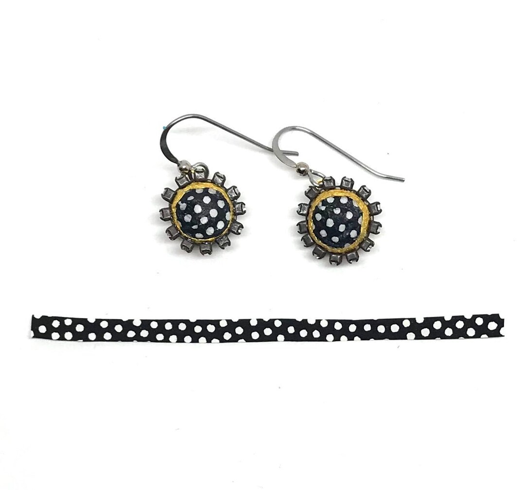 Polka Dot Paper Earrings Paper Rhinestone Earrings First Etsy