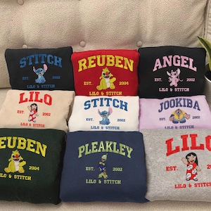 Vintage Lilo & Stitch Character Embroidered Sweatshirt, Embroidered Cartoon Shirt, Family Trip Shirt, Birthday Gift ESH2392-2400