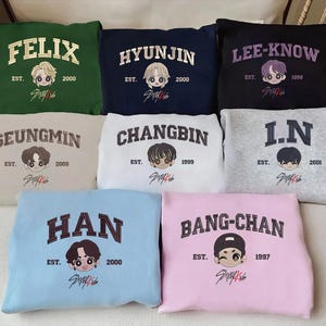 Embroidered Stray Kids Member Sweatshirt, SKZ Characters Hoodie, Stray Kids World Tour 2025 T-Shirt ESN1457-1464