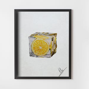 Eiswürfel Zitrone Poster – Sommerliche Küchenkunst – Ice Cube Lemon Print – Food Art Wandbild – Erfrischende Küche Deko Geschenk - Food Art