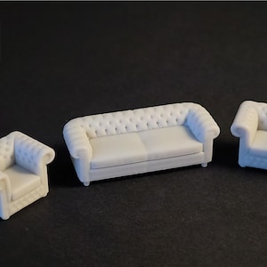 x3 pieces 1/48 1/64 1/76 1/87 HO N Z Chesterfield furniture set sofa armchair miniature diorama maquette dollhouse scale MM Max.Miniatures