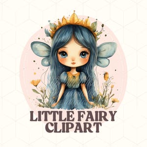 Süße Fee Clipart PNG | Kawaii kleines Feen Mädchen | Magische Fantasy Kunst für Sticker, Karten, Scrapbooking, Kinderzimmer | Digitaler Download