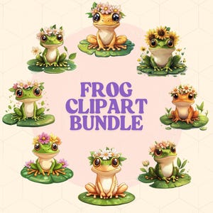 Frog Clipart Bundle PNG – 10 Cute Frog Illustrations | Kawaii Animal Clip Art | Transparent Background | Instant Digital Download