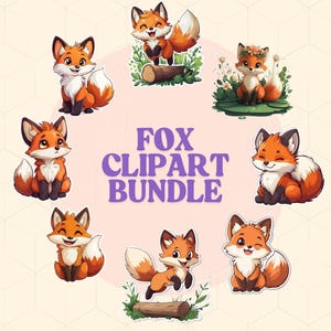 Pacchetto Clipart Volpe PNG - 10 simpatiche illustrazioni di volpe / ClipArt di animali / Sfondo trasparente / Adesivi carini digitali