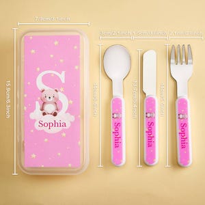 Juego de cubiertos personalizado para niños / Tenedor, cuchara y cuchillo con dibujos de animales / Regalo de cumpleaños de 3 piezas para niños