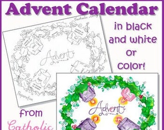 Printable Advent Wreath Calendar for Kids (in Black and White and Color) - Instant Download