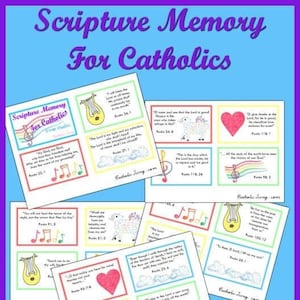 Tarjetas de memoria de las Escrituras del Salmo para niños católicos: descarga instantánea, Tarjetas de memoria de las Escrituras de baja preparación para niños católicos