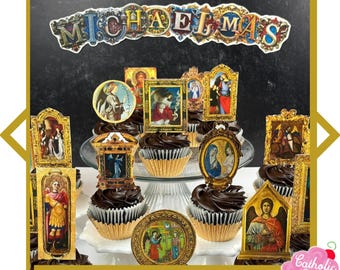 Saint Michael And The Archangels Cupcake Toppers and Banner Party Pack | Instant Download PDF File