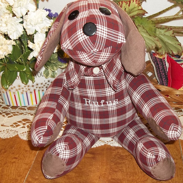 Memory Dog  15" tall,  Top quality Dogs,  huggable dogs, memory dog made from your loved ones clothes, keepsake dog