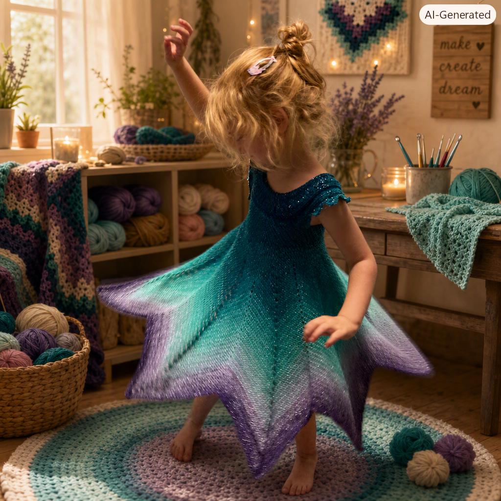 Handmade Ombre Crochet Dress for Girls: Cotton Blend Twirl Dress (Sizes 2T-6)