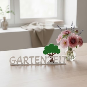 Garden Time lettering with tree | Window sill decoration & gift for gardeners | Conservatory and balcony decoration | 3D printed spring decoration