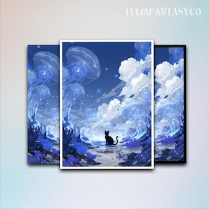 Étui pour cartes MTG mat, bleu Dreamscape : protecteur de pochette pour cartes TCG chats et méduses, pochettes pour cartes à collectionner, pochettes pour cartes de jeux d'art, cadeau pour gamer