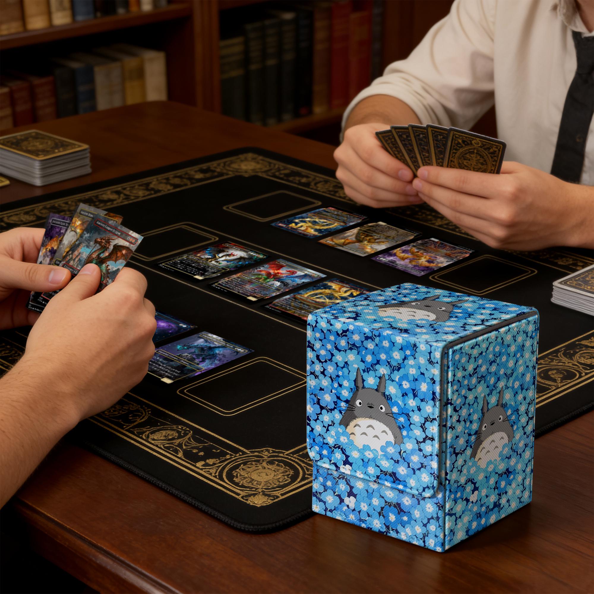 MTG Deck Box - Totoro in Blue Flowers, Custom PU Leather Deck Box