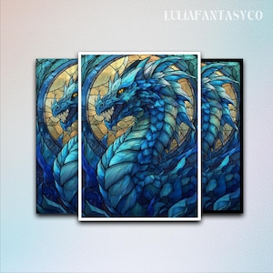 Stained Glass Blue Dragon MTG Kartenhülle matt, TKG Kartenhüllenschutz, hochwertige verzauberte Sammelkartenhülle, Kunstspielkartenhüllen