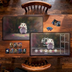 Cute White Hamster Tcg Playmat, Trading Card Game Accessories, Deskmat and Mousepad,Stitched Edges,mtg Playmat,Magic Card Games Playmat