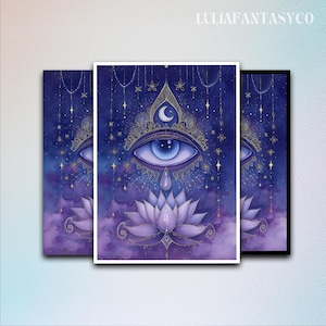 Mtg Card Sleeves,Mystic Eye and Lotus in Starry Night Card Sleeves,Top Quality Magic Sleeves,Detailed Magic: The Gathering Accessories