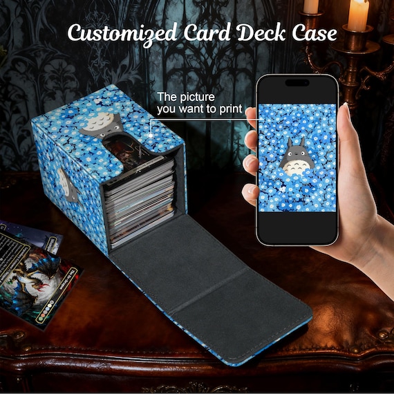 MTG Deck Box - Totoro in Blue Flowers, Custom PU Leather Deck Box