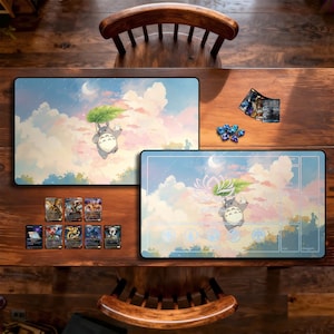 Tapis de jeu aquarelle Totoro, accessoires de jeux de cartes à collectionner, tapis de bureau et tapis de souris, bords surpiqués, tapis de jeu mtg, tapis de jeu avec option zones