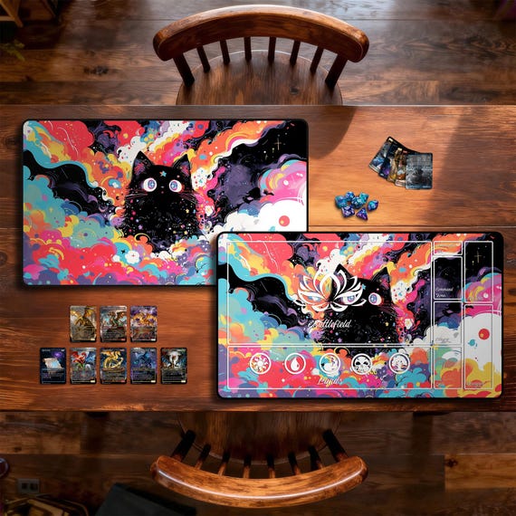 Rainbow Nebula Cat Tcg Playmat, Trading Card Game Accessories, Deskmat and Mousepad,Stitched Edges,mtg Playmat