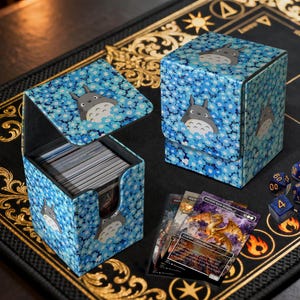 MTG Deck Box - Totoro in Blue Flowers, Custom PU Leather deck box, 100 + Sleeved Cards, Removable Divider, mtg Accessories,TCG Deck Box