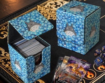 MTG Deck Box - Totoro in Blue Flowers, Custom PU Leather Deck Box