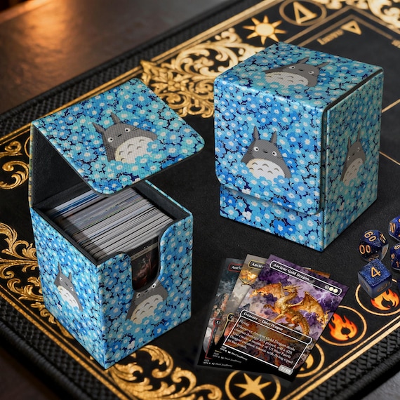 MTG Deck Box - Totoro in Blue Flowers, Custom PU Leather Deck Box