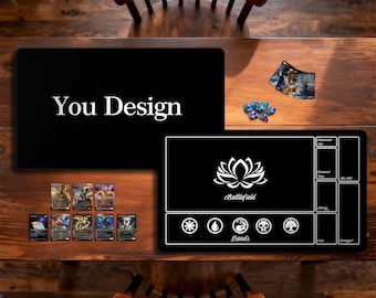 Tapete de juego MTG personalizado (24" x 14"), tapete de juego TCG, tapete de escritorio y alfombrilla de ratón, tapete de juego, tapete de juego personalizado cosido de alta calidad para MTG y otros juegos.