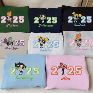 Embroidery Powerpuff Girls Character Sweatshirt, Cartoon Shirts, Trending Crewneck, Halloween Shirt, Gift For Friends ESN1360-1364