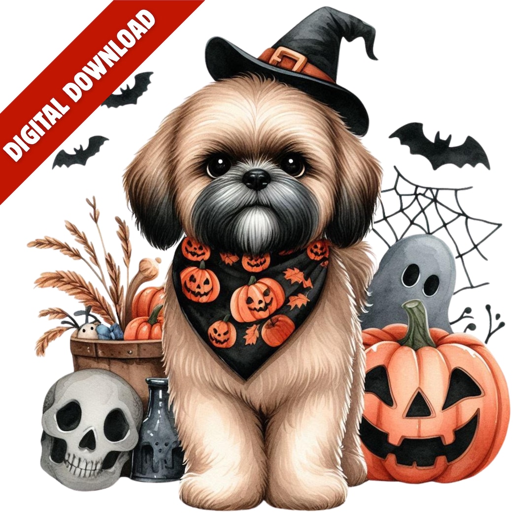 Halloween Shih Tzu PNG Digital Download Cute Dog Clipart With Pumpkins ...