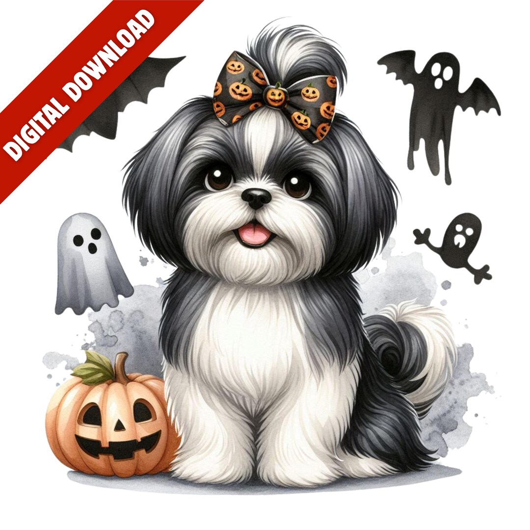 Halloween Shih Tzu PNG Digital Download Cute Dog Clipart With Pumpkins ...
