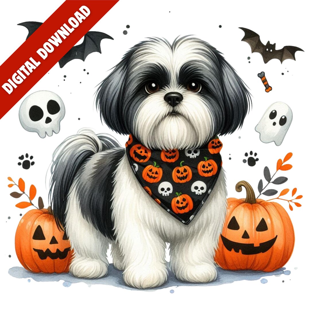 Halloween Shih Tzu PNG Digital Download Cute Dog Clipart With Pumpkins ...
