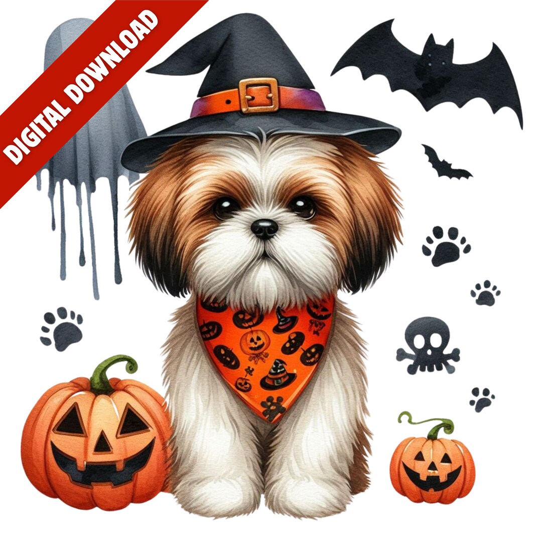 Halloween Shih Tzu PNG Digital Download Cute Dog Clipart With Pumpkins ...