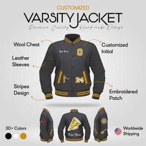 Custom Varsity Jacket Letterman , Personalised School Team Jacket with Chenille Patches and Custom Team Name