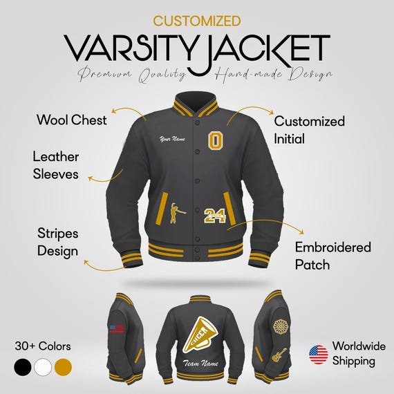Custom Varsity Jacket Letterman , Personalised School Team Jacket