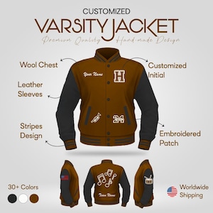 Custom Varsity Jacket Letterman , School Team Jacket with Custom Team Name and Chenille Patches – Personalized Fit