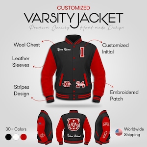 Custom Varsity Jacket Letterman , Personalized School Jacket with Chenille Patches and Custom Team Name